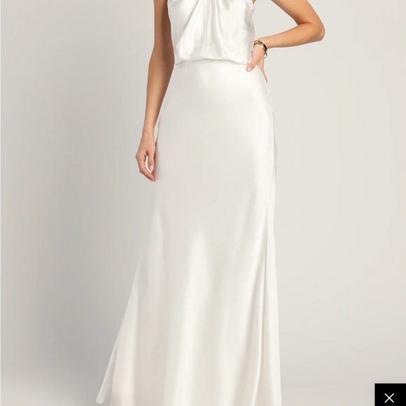 At the Halter White Satin Halter Neck Twist-Front Maxi Dress - Picture 4 of 4
